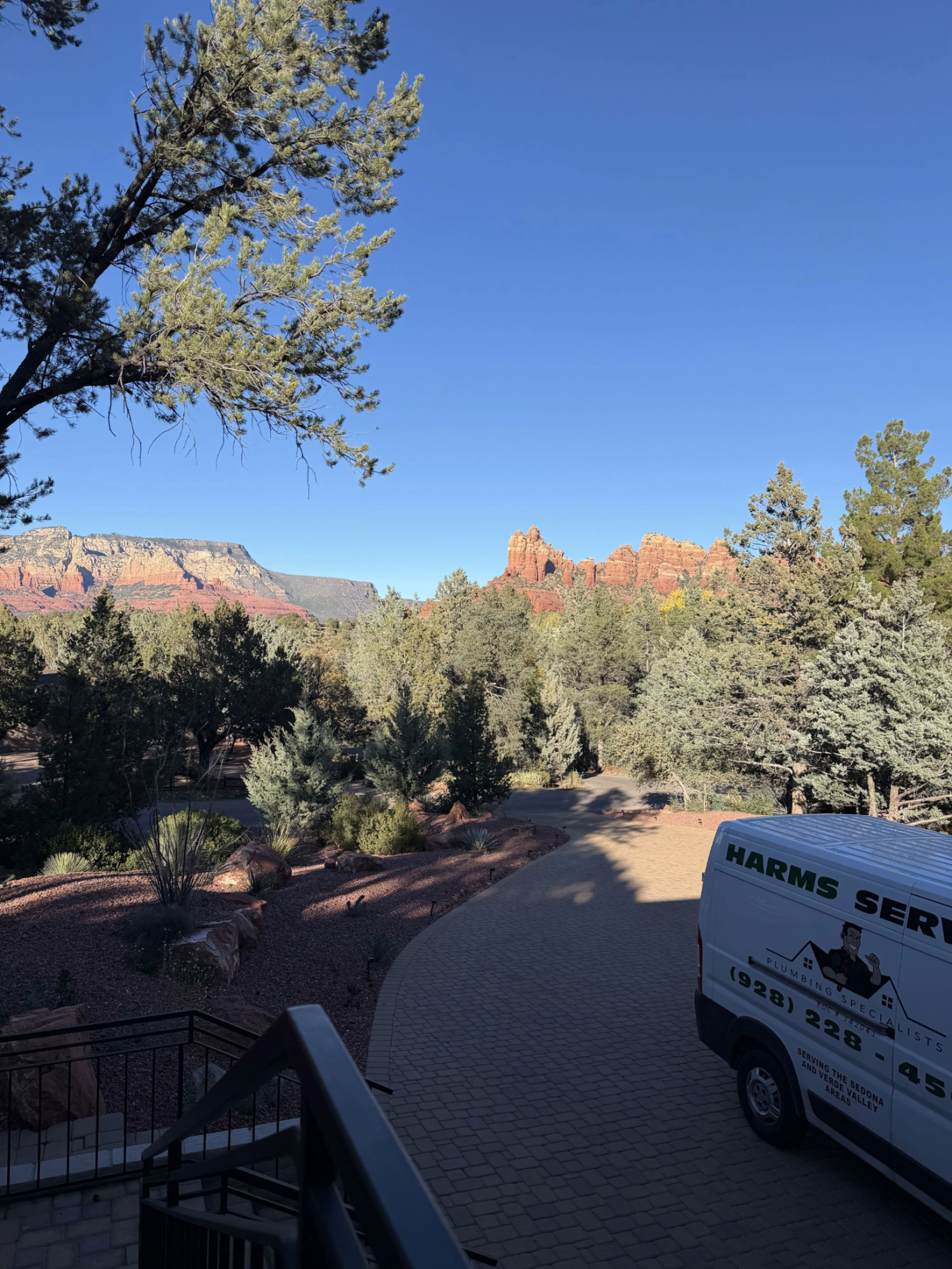 Sedona Arizona Photo of Harms Services van at a Sedona Arizona residents home, providing a plumbing service.
