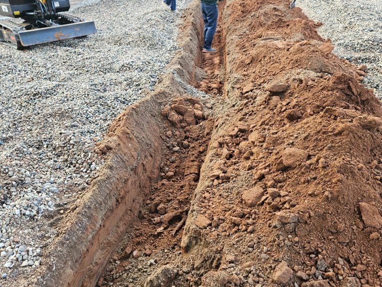 Water line excavation Open trench and excavation equipment during water line work