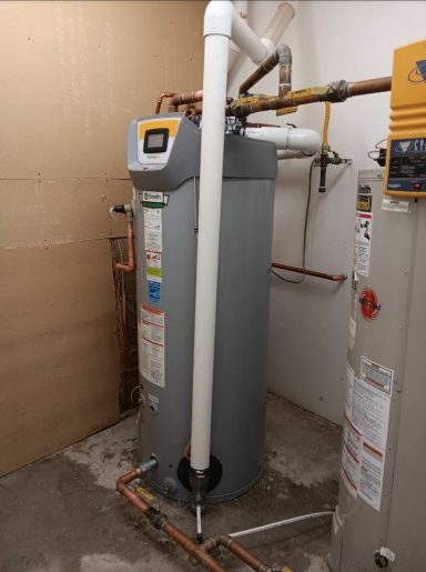 Storage water heater connections Storage water heater with connected piping and vent