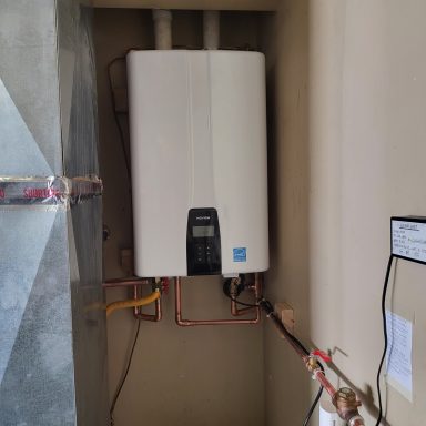 Water heater plumbing detail Wall-mounted water heater with piping below